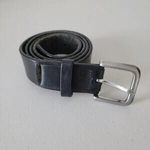 Mens Leather Belt Made in Italy Black with Silver Tone Buckle Size 36